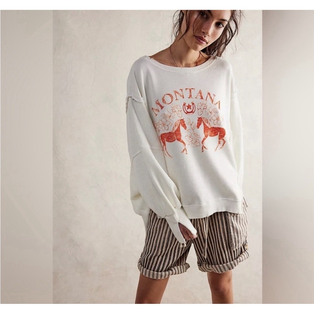 free people we the free graphic camden sweatshirt XS coconut combo montana